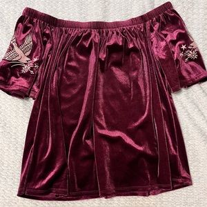 Velvet Embroider Off Shoulder Top